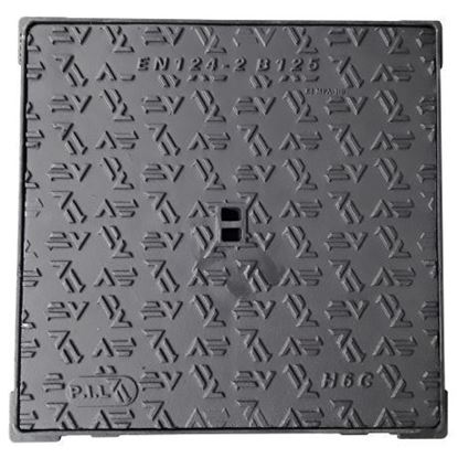 Picture of cast iron manhole cover 745 x 712 mm class B125 stainless black Epoxy-Gecoat