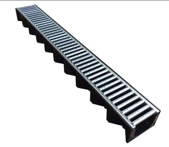 Afbeeldingen van Aco Hexaline goot 1000 mm 2,0 zwart incl vzs sleufrooster